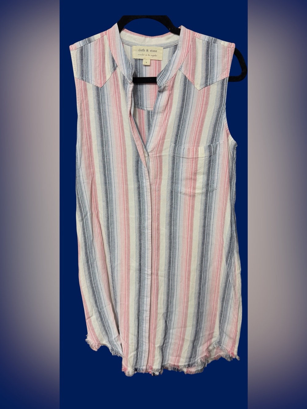 Cloth & Stone Women’s Size Small Frayed Hem Linen Blend Dress Coastal Striped